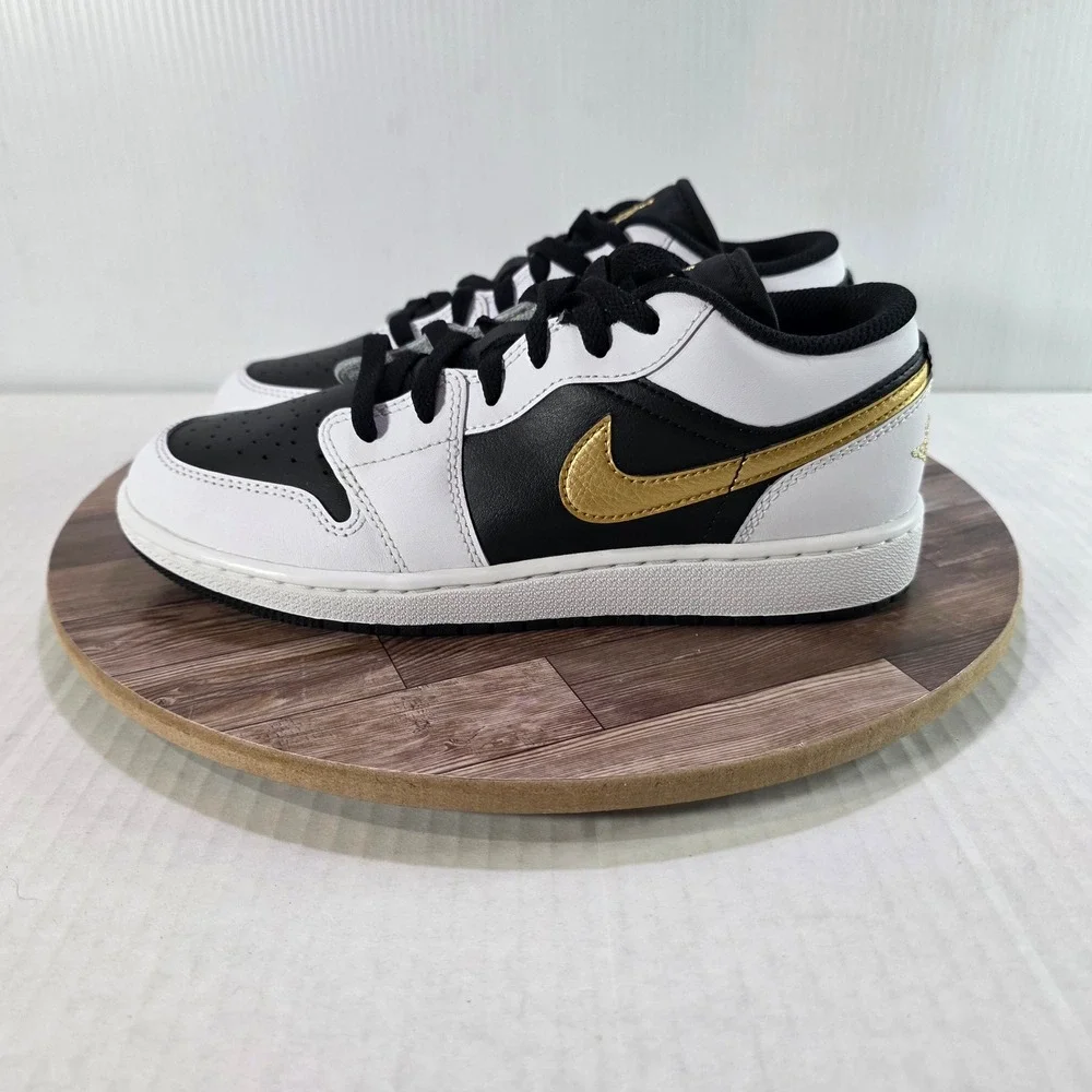 Nike Air Jordan 1 Low Gold Swoosh GS - Kids Size 5.5Y/Womens 7 White Black Gold - Picture 2 of 11